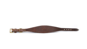 Leren windhonden-halsband met halsbescherming, ambachtelijk gemaakt met messing beslag.