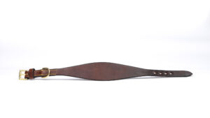 Leren windhonden-halsband met halsbescherming, ambachtelijk gemaakt met messing beslag.