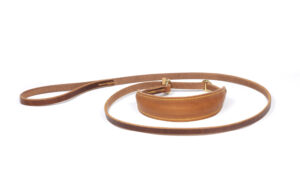 Leather slip line with double stopper and neck guard, dog leash, leash, handcrafted with brass hardware